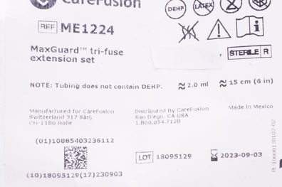 CareFusion ME1224 MaxGuard Tri-Fuse Extension Set 6inch, 2.0ml